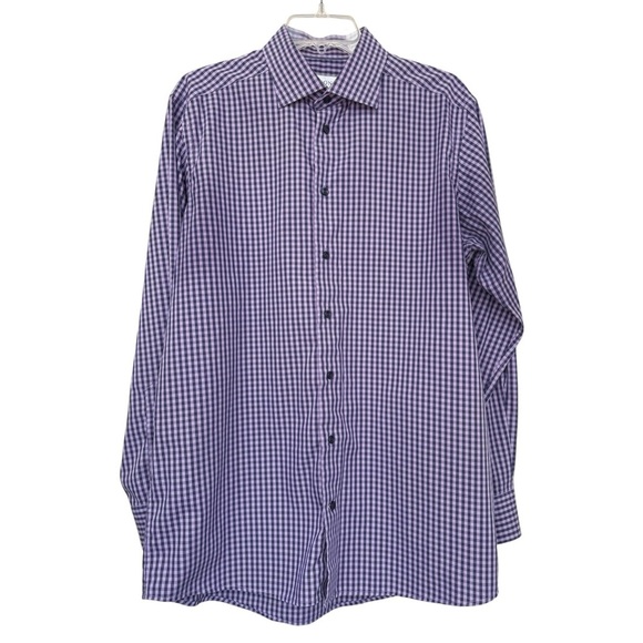 Eton Contemporary Fit Button Dress Shirt Size 42 Neck 16.5 Cotton Purple Check - Picture 2 of 7